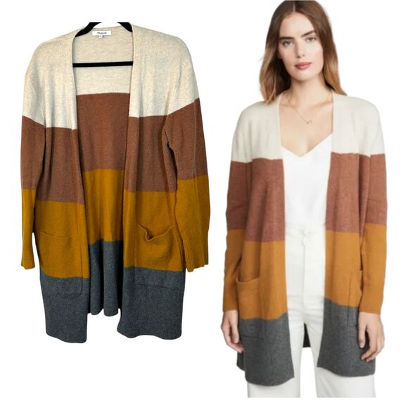 Madewell Colorblock Open Long Cardigan Alpaca Wool Blend Size Small - Picture 1 of 8